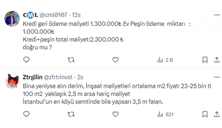 2.3 milyon TL ye ev alacakların aylık ödemesi 21.790 TL! Artık hesaplar Kiracı yarısını öder diyerek yapılıyor!